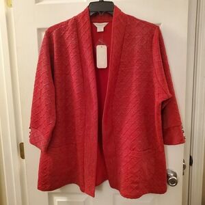 Allison Daley Woman sz 1X red metallc textur open blazer jacket NWT glam sparkle